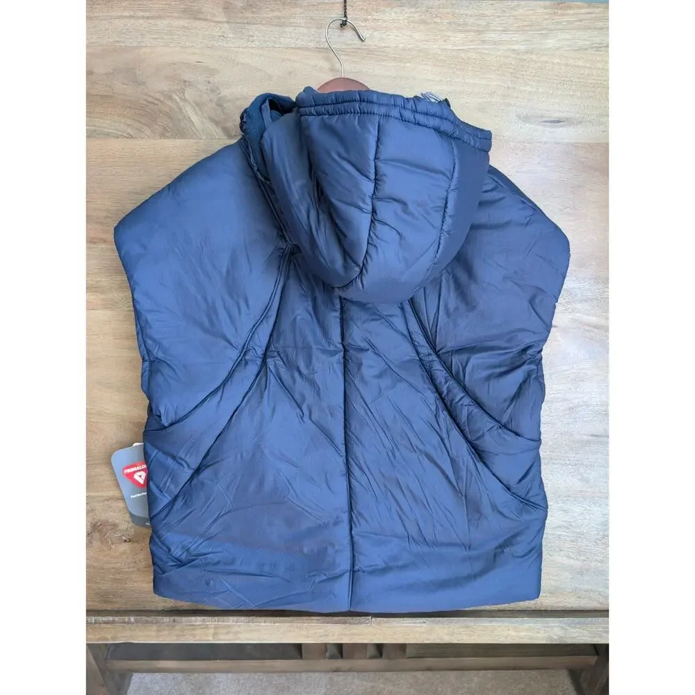 NWT FP Movement Puffer Vest Women XS Navy PrimaLoft Hooded Snap Front Inside Zip